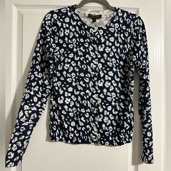 NWT Banana Republic Blue Cheetah Print Button Down Cardigan Sweater - Picture 2 of 5